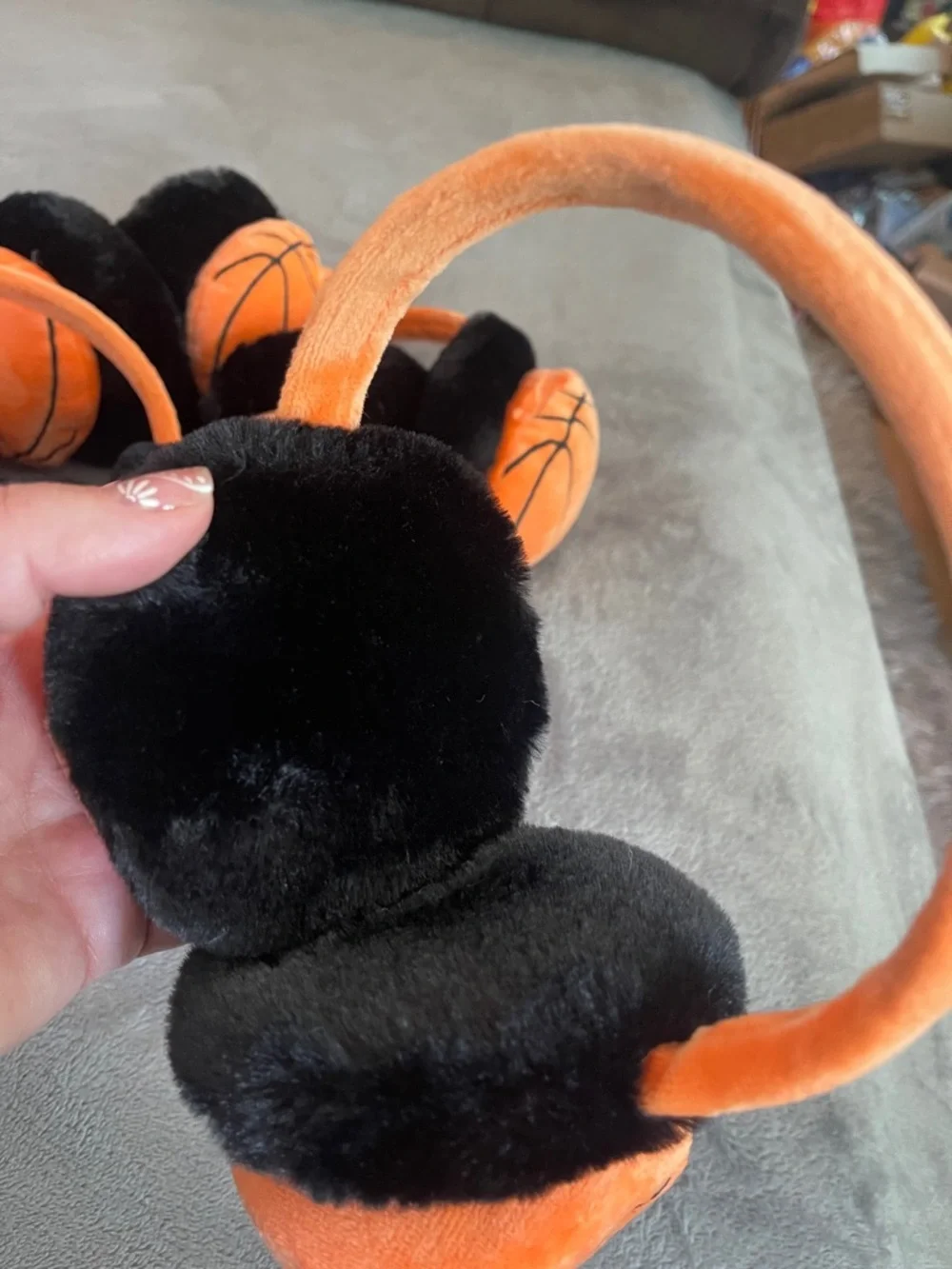 Six Plush Basketball Ear Muffs - Orange & Black super soft nwt